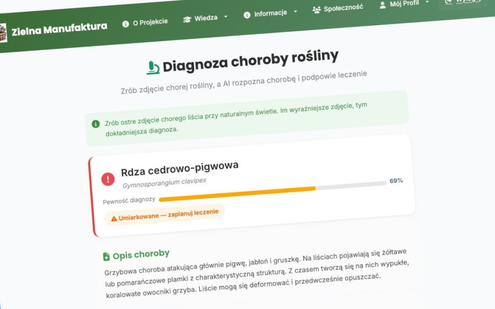 Rozpoznawanie chorób roślin ze zdjęcia — nowa funkcja AI w Zielonej Manufakturze