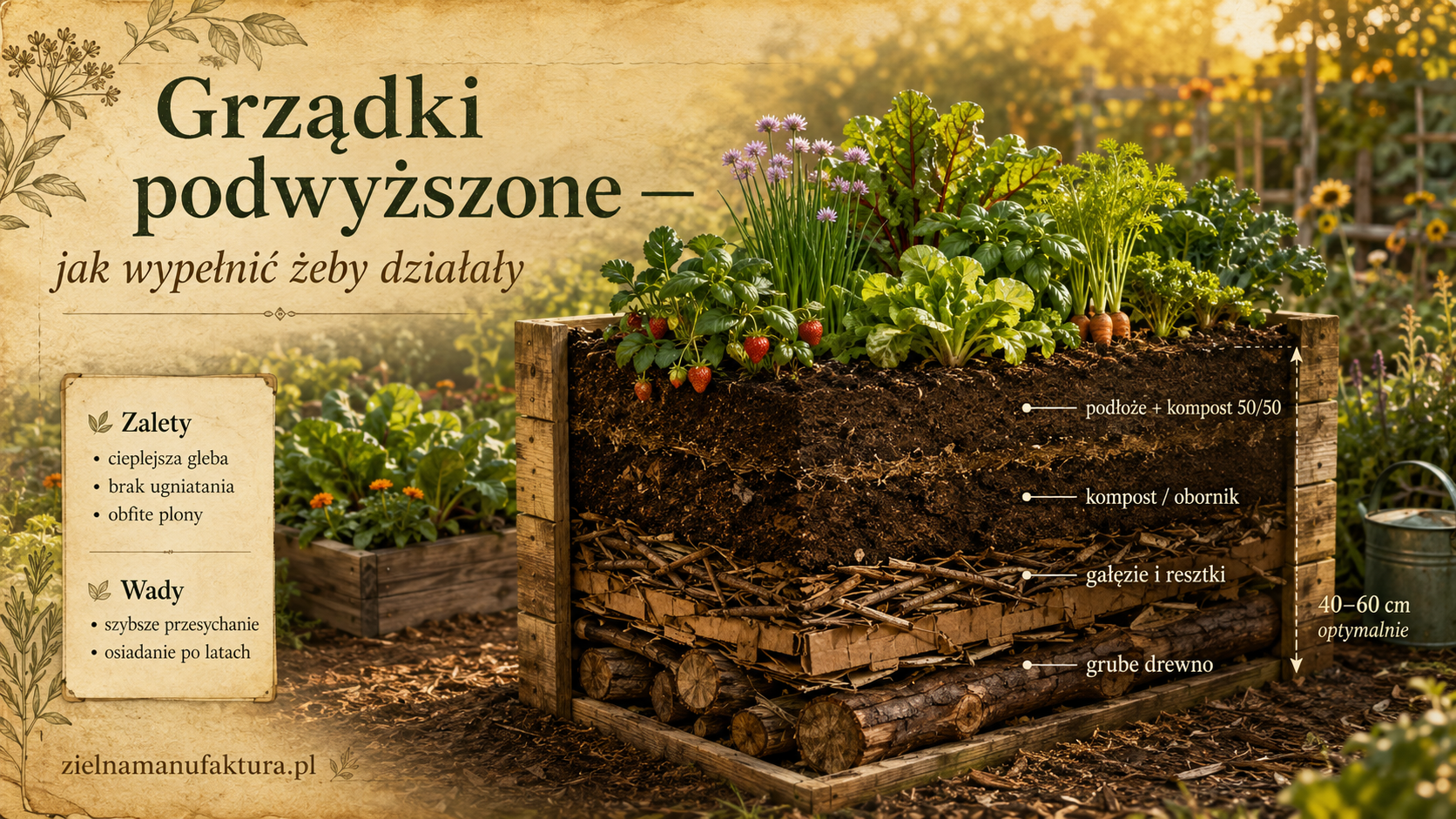 Grządki podwyższone — zalety, wady i co wsypać do środka