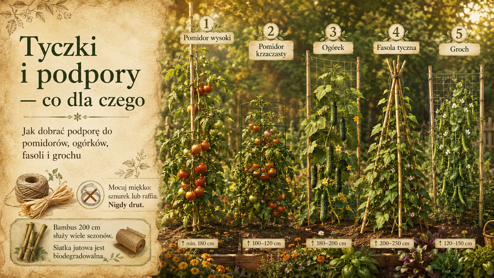 Tyczki i podpory dla warzyw — co czego potrzebuje